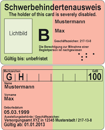 Ausweis in orange-grün von Max Mustermann