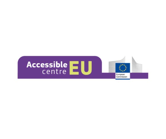 Logo in lila mit weißer Schrift: Accessible EU centre. rechts das Logo der EU Kommission