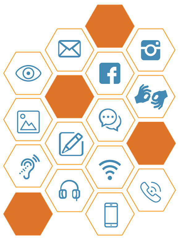 8 blaue Icons für Anwendungen im Internet und auf digitalen Endgeräten. 