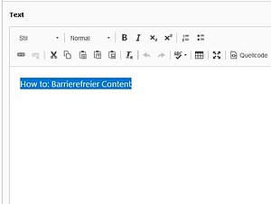 Screenshot CMS Programm Textfeld: How to Barrierefreier Content