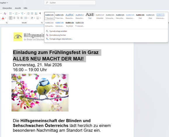 Formatvorlagen im Word-Editor